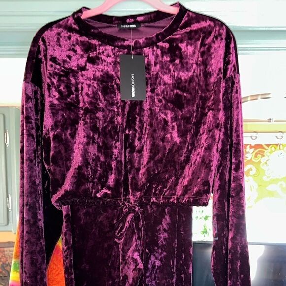Fashion Nova Burgundy Medium Velvet Pant Set - Picture 2 of 12